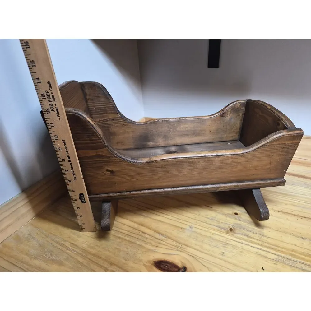 Vintage Brown Solid Wood Baby Doll Rocking Cradle/Bed , 20